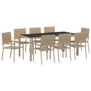 vidaXL Ensemble de salle &agrave; manger pour jardin 9 pc Beige polyrotin