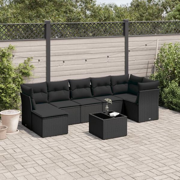 vidaXL Salon de jardin 8 pcs avec coussins noir r&eacute;sine tress&eacute;e