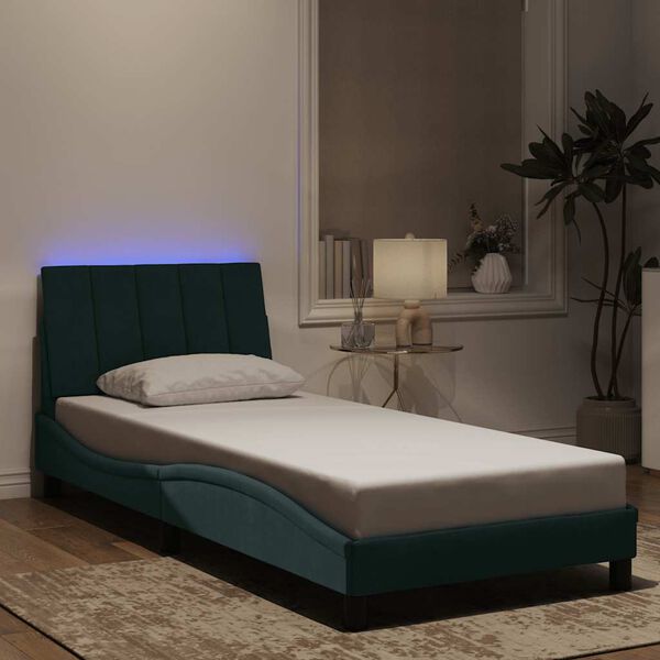 vidaXL Cadre de lit avec LED sans matelas Hanko vert fonc&eacute; 90x190 cm velours