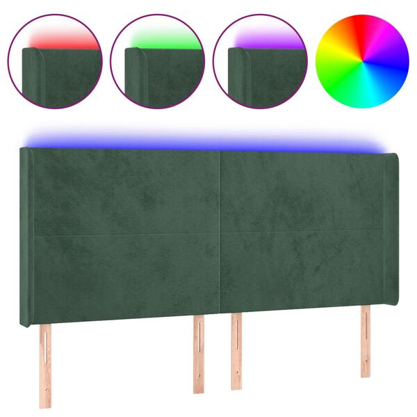 vidaXL T&ecirc;te de lit &agrave; LED Vert fonc&eacute; 203x16x118/128 cm Velours