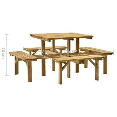 vidaXL Table de pique-nique 4 côtés 172x172x73 cm Bois de pin imprégné