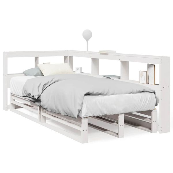 vidaXL Lit biblioth&egrave;que sans matelas blanc 90x200cm bois de pin massif