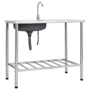 vidaXL &Eacute;vier de camping Seul lavabo avec robinet Acier inoxydable