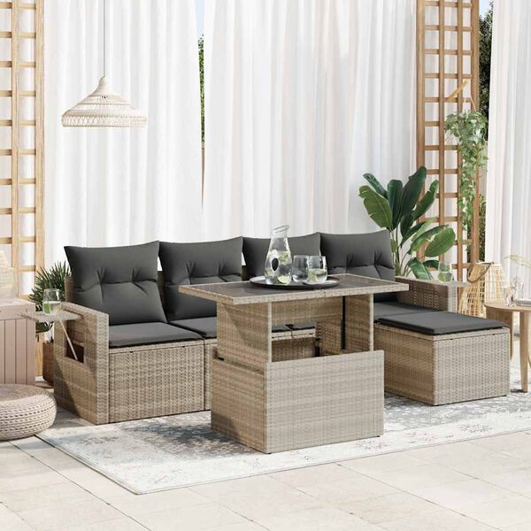 vidaXL Salon de jardin 6 pcs avec coussins gris clair r&eacute;sine tress&eacute;e