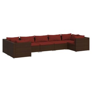 vidaXL Salon de jardin 7 pcs avec coussins R&eacute;sine tress&eacute;e Marron