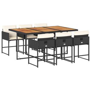 vidaXL Ensemble &agrave; manger de jardin coussins 7pcs Noir R&eacute;sine tress&eacute;e