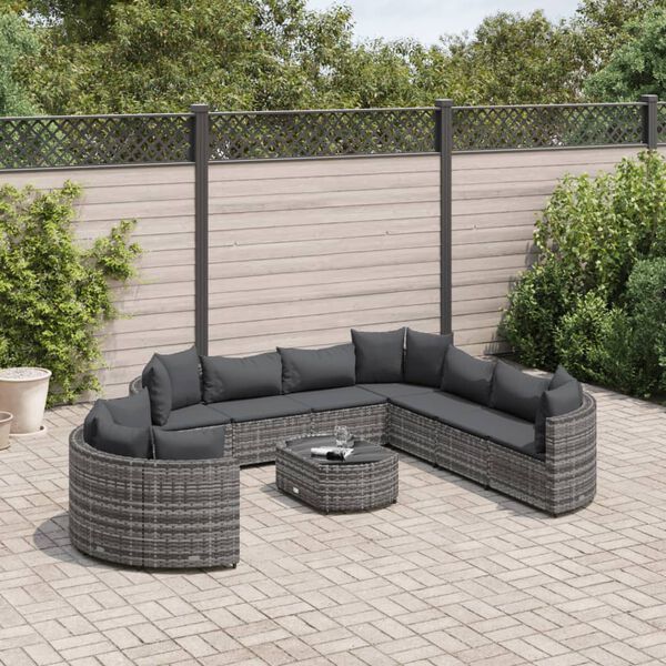 vidaXL Salon de jardin avec coussins 10 pcs gris r&eacute;sine tress&eacute;e