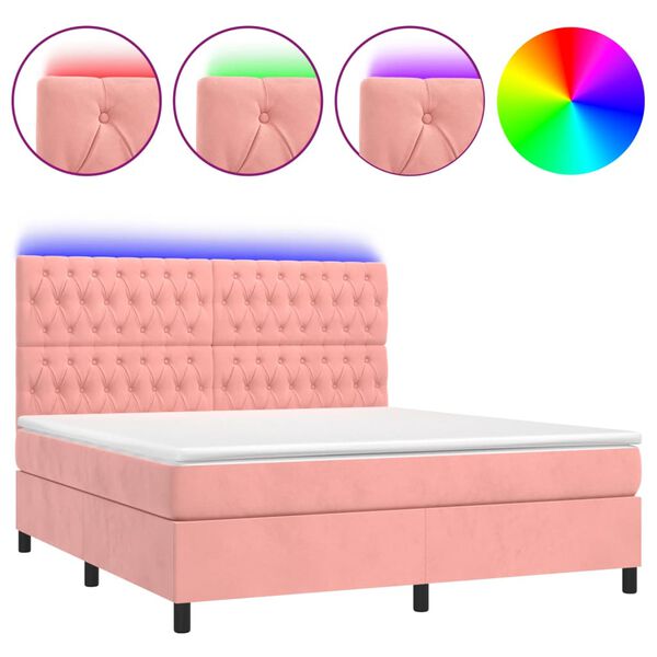 vidaXL Sommier &agrave; lattes de lit matelas et LED Rose 160x200 cm Velours