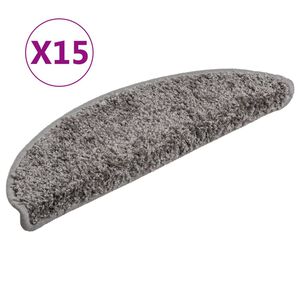 vidaXL Tapis d'escalier 15 pi&egrave;ces 56 x 17 x 3 cm Gris Demi-rond