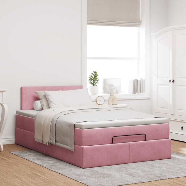 vidaXL Lit ottoman avec matelas et LED rose 120x190 cm velours