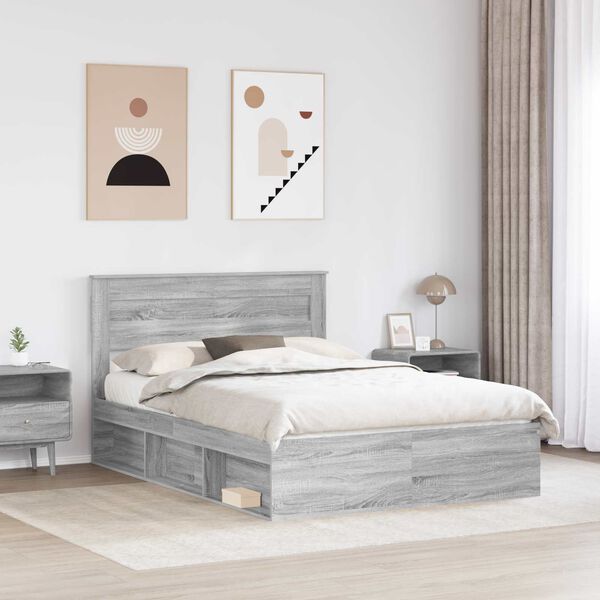vidaXL Cadre de lit Gris Sonoma 140 x 200 cm Bois de pin massif