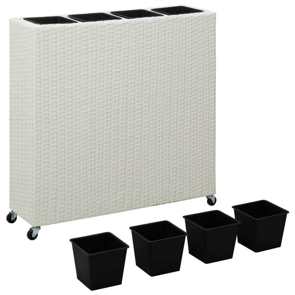 vidaXL Lit sur&eacute;lev&eacute; de jardin &agrave; 4 pots 80x22x79cm R&eacute;sine Tress&eacute;e Blanc
