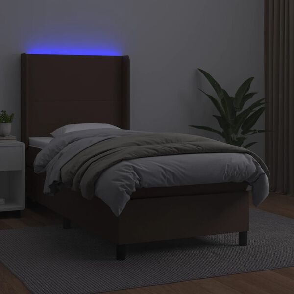 vidaXL Sommier &agrave; lattes de lit matelas LED Marron 80x200 cm Similicuir
