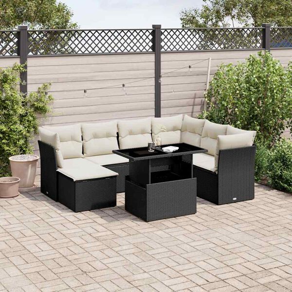 vidaXL Salon de jardin 8 pcs avec coussins noir r&eacute;sine tress&eacute;e