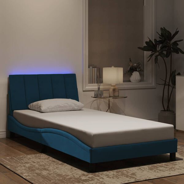 vidaXL Cadre de lit avec LED sans matelas Hanko bleu 100x200 cm velours