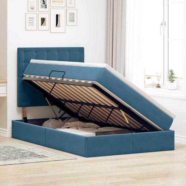 vidaXL Lit avec rangement et matelas Bleu 120 x 190 cm Velours