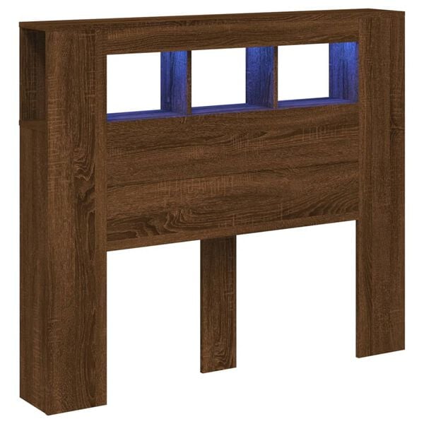 vidaXL T&ecirc;te de lit &agrave; LED ch&ecirc;ne marron 120x18,5x103,5cm bois ing&eacute;nierie