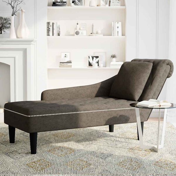 vidaXL Fauteuil long et coussin/accoudoir droit gris foncé similicuir