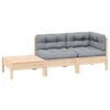 vidaXL Salon de jardin 3 pcs avec coussins gris Bois de pin massif