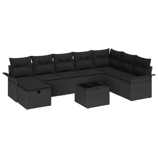 vidaXL Ensemble de canap&eacute; de jardin avec coussin 9 pcs Noir polyrotin