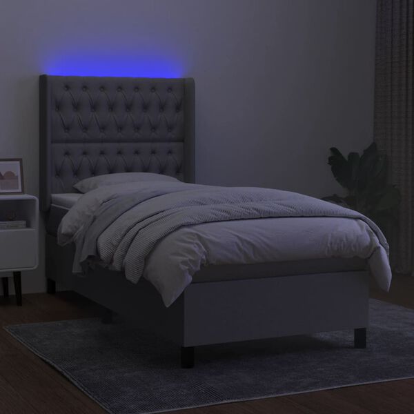 vidaXL Sommier &agrave; lattes de lit matelas LED Gris clair 100x200 cm Tissu