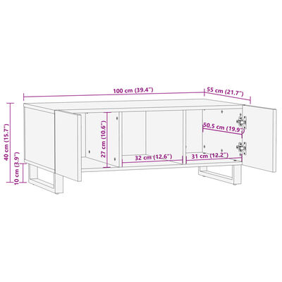 vidaXL Table basse marron 100x55x40 cm bois de manguier massif