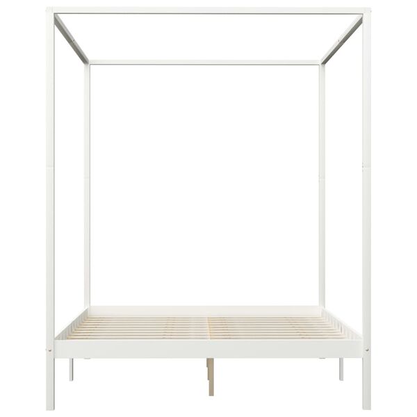 vidaXL Cadre de lit &agrave; baldaquin avec 4 tiroirs Blanc Pin 160x200 cm