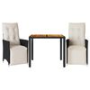 vidaXL Ensemble de bistro 3 pcs avec coussins noir r&eacute;sine tress&eacute;e