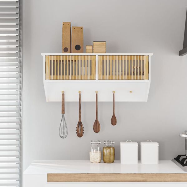 vidaXL Armoire murale et crochets blanc 80x24x35,5 cm bois ing&eacute;nierie