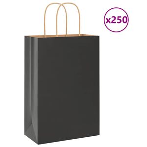 vidaXL Sacs en papier 250 pcs avec poign&eacute;es noir 21x11x31 cm