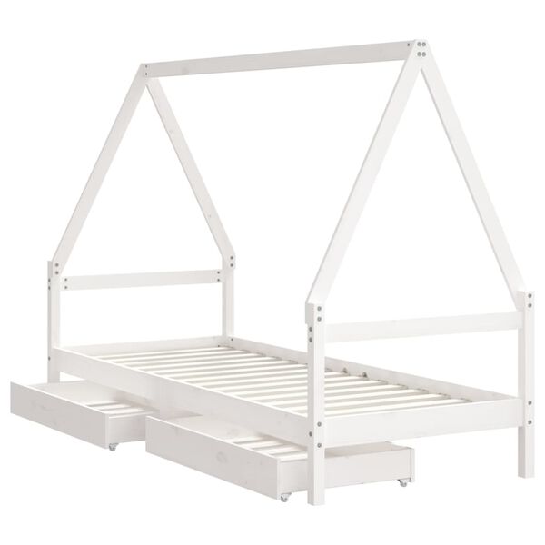 vidaXL Cadre de lit enfant tiroirs blanc 80x200 cm bois de pin massif