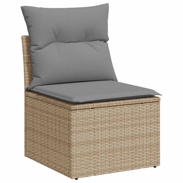 vidaXL Salon de jardin avec coussins 9 pcs beige r&eacute;sine tress&eacute;e acacia