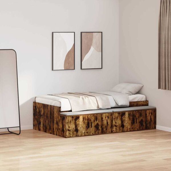 vidaXL Cadre de lit Chêne fumé 100 x 200 cm Bois d'ingénierie
