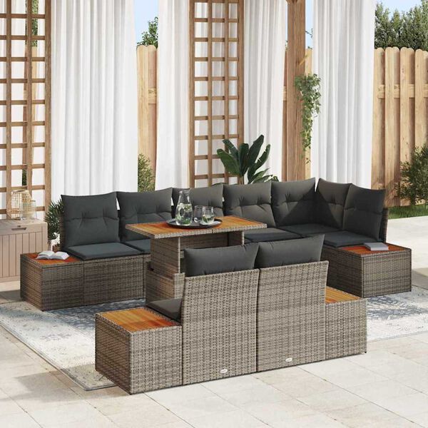 vidaXL Ensemble de salle &agrave; manger pour jardin 9 pcs Gris et marron