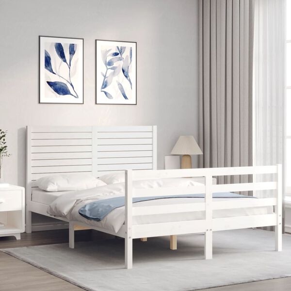 vidaXL Cadre de lit sans matelas blanc 140x200 cm bois massif