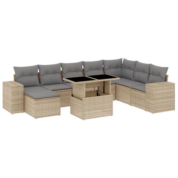 vidaXL Salon de jardin avec coussins 9 pcs beige r&eacute;sine tress&eacute;e