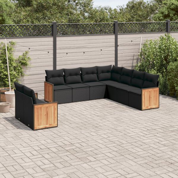 vidaXL Salon de jardin 9 pcs avec coussins noir r&eacute;sine tress&eacute;e