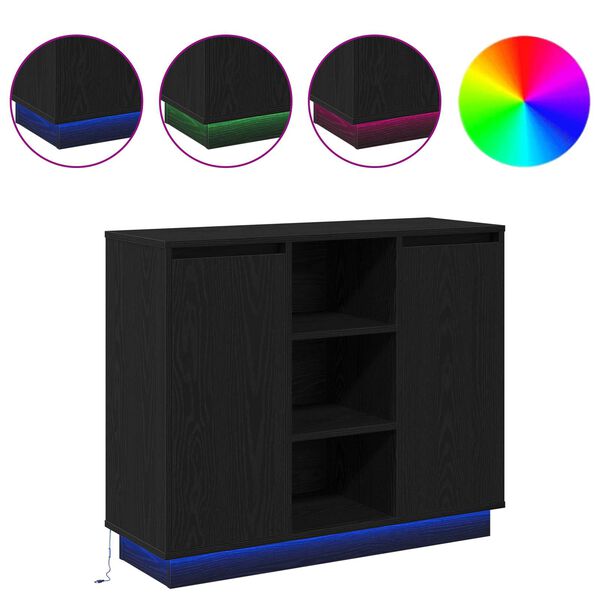 vidaXL Buffet LED Ch&ecirc;ne noir 90 x 32 x 75 cm Bois d'ing&eacute;nierie