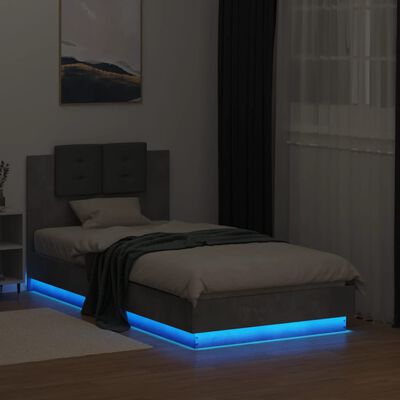 vidaXL Cadre de lit tête de lit et lumières LED gris béton 90x190 cm