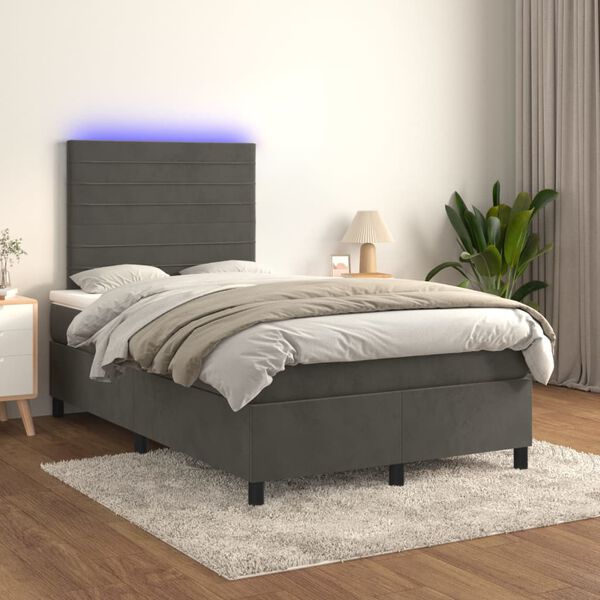 vidaXL Sommier &agrave; lattes de lit avec matelas LED Gris fonc&eacute; 120x200 cm