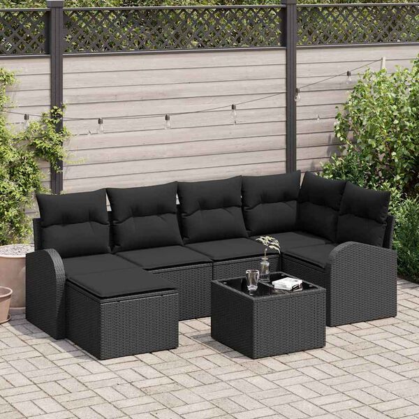 vidaXL Ensemble de Canap&eacute;s avec coussin 7 pcs Noir polyrotin