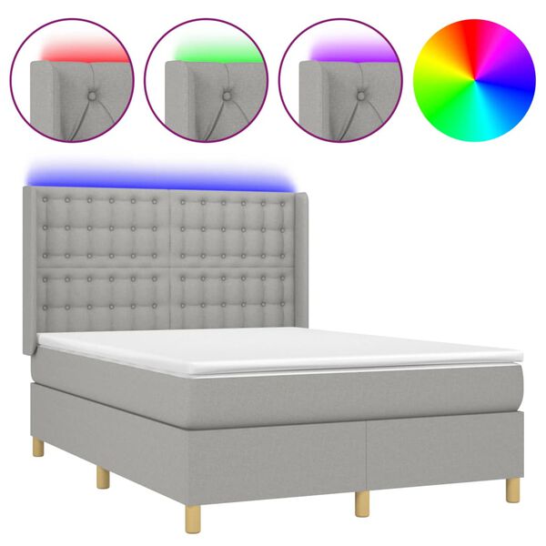 vidaXL Sommier &agrave; lattes de lit matelas LED Gris clair 140x190 cm Tissu