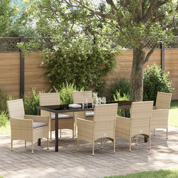 vidaXL Ensemble de salle &agrave; manger pour jardin 7 pcs Beige polyrotin