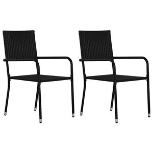vidaXL Chaise &agrave; d&icirc;ner de jardin empilable lot de 2 noir r&eacute;sine tress&eacute;e