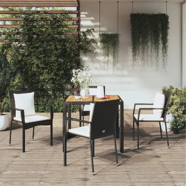 vidaXL Ensemble &agrave; manger de jardin coussins 5pcs Noir R&eacute;sine tress&eacute;e