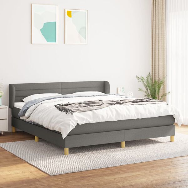 vidaXL Sommier &agrave; lattes de lit avec matelas Gris fonc&eacute; 160x200cm Tissu