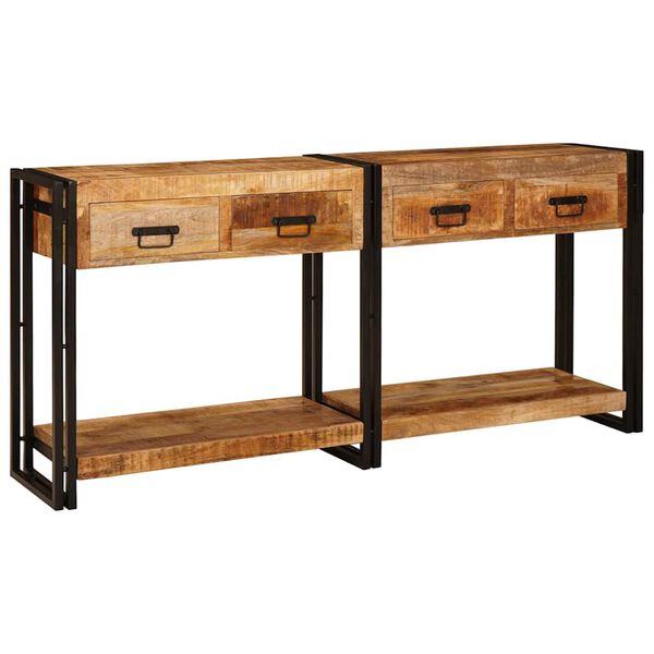 vidaXL Tables console avec tiroir 2 pcs Marron Bois de Mangue Massif