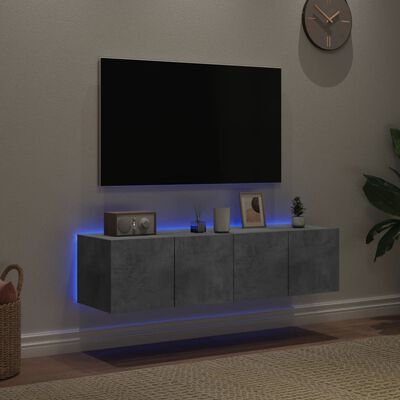 vidaXL Meubles TV muraux et lumières LED 2pcs gris béton 60x35x31 cm