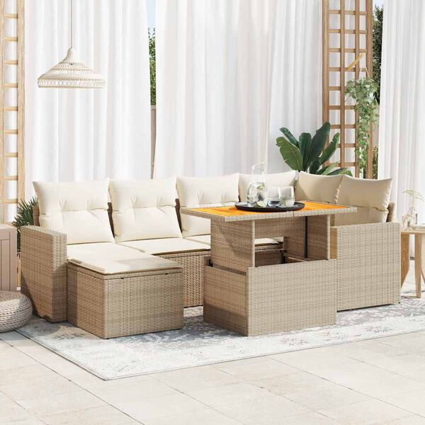 vidaXL Salon de jardin avec coussins 7 pcs beige r&eacute;sine tress&eacute;e