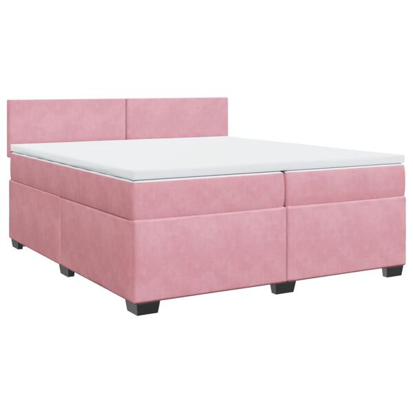 vidaXL Sommier &agrave; lattes de lit avec matelas Rose 200x200 cm Velours